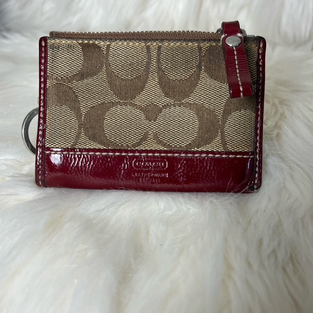 Coach Jacquard Signature Logo Key Chain Card Holder Wallet - Picture 2 of 5